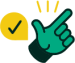 a green hand pointing at a yellow tick